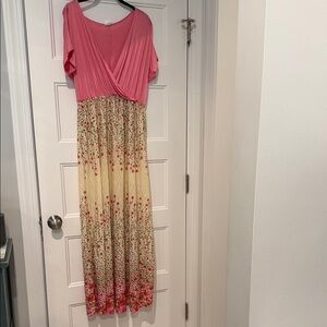 Floral Pink and Cream Maxi Dress